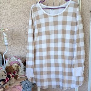 Old Navy Soft Plaid Beige Brownish Textured Thermal Knit Top Sz 4X 4 X Plus